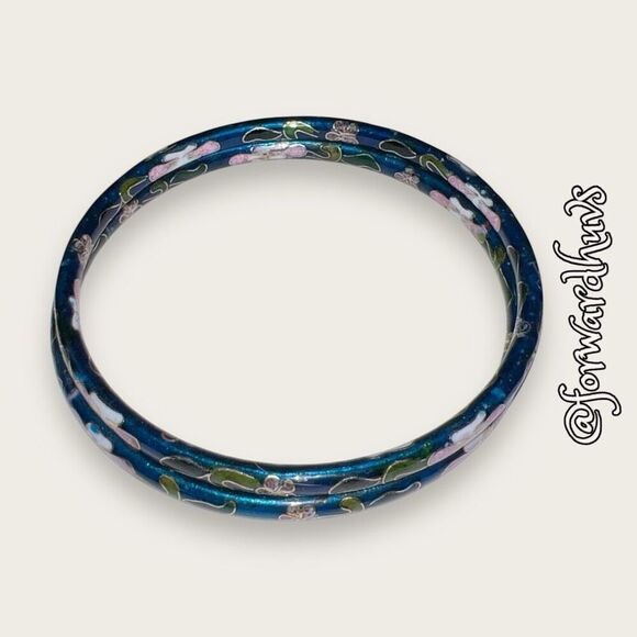 Vintage Cloisonné Matching Bangle Bracelet Pair - Picture 7 of 8